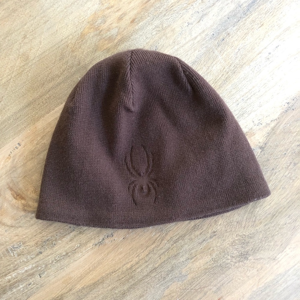 NWOT Spyder Beanie Solid Brown lined white fleece